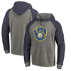 Milwaukee Brewers   Distressed Team Logo Tri-Blend Raglan Pullover Hoodie - Gray/Navy