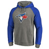 Toronto Blue Jays   Distressed Team Logo Tri-Blend Raglan Pullover Hoodie - Gray/Royal