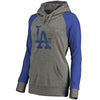 Los Angeles Dodgers   Women's Distressed Team Logo Tri-Blend Plus Size Raglan Pullover Hoodie - Gray/Royal