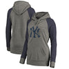 New York Yankees   Women's Distressed Team Logo Tri-Blend Plus Size Raglan Pullover Hoodie - Gray/Navy