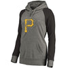 Pittsburgh Pirates   Women's Distressed Team Logo Tri-Blend Plus Size Raglan Pullover Hoodie - Gray/Black