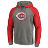 Cincinnati Reds   Distressed Team Logo Tri-Blend Big & Tall Raglan Pullover Hoodie - Gray/Red