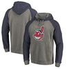Cleveland Indians   Distressed Team Logo Tri-Blend Big & Tall Raglan Pullover Hoodie - Gray/Navy