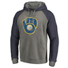 Milwaukee Brewers   Distressed Team Logo Tri-Blend Big & Tall Raglan Pullover Hoodie - Gray/Navy