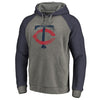 Minnesota Twins   Distressed Team Logo Tri-Blend Big & Tall Raglan Pullover Hoodie - Gray/Navy