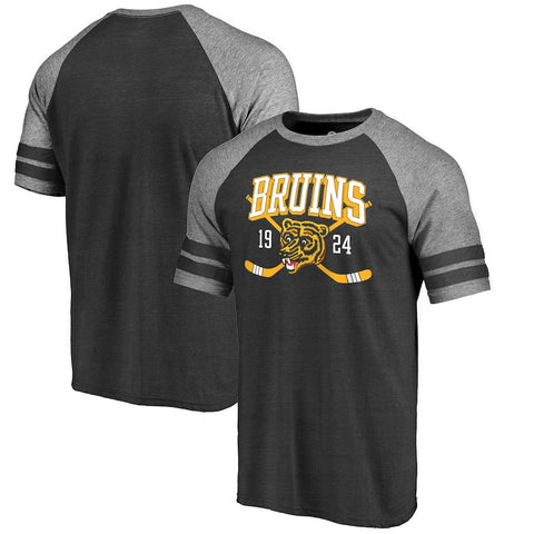 Boston Bruins   Line Shift 2 Stripe Tri-Blend Raglan T-Shirt - Black