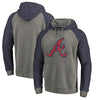 Atlanta Braves   Distressed Team Logo Tri-Blend Raglan Pullover Hoodie - Gray/Navy