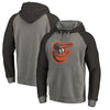 Baltimore Orioles   Distressed Team Logo Tri-Blend Raglan Pullover Hoodie - Gray/Black