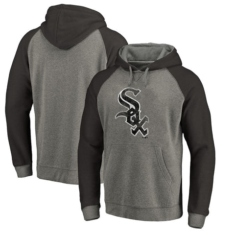 Chicago White Sox   Distressed Team Logo Tri-Blend Raglan Pullover Hoodie - Gray/Black