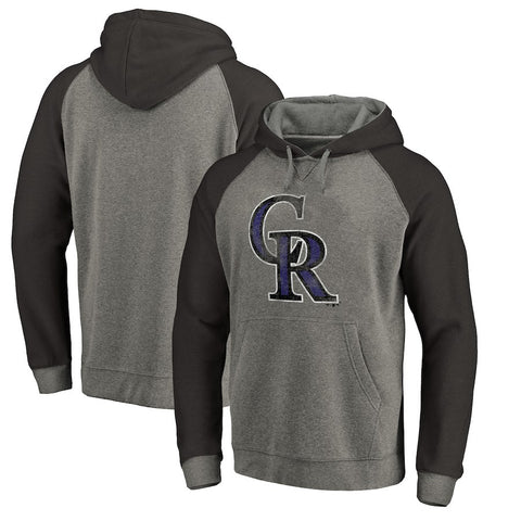 Colorado Rockies   Distressed Team Logo Tri-Blend Raglan Pullover Hoodie - Gray/Black