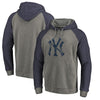 New York Yankees   Distressed Team Logo Tri-Blend Raglan Pullover Hoodie - Gray/Navy
