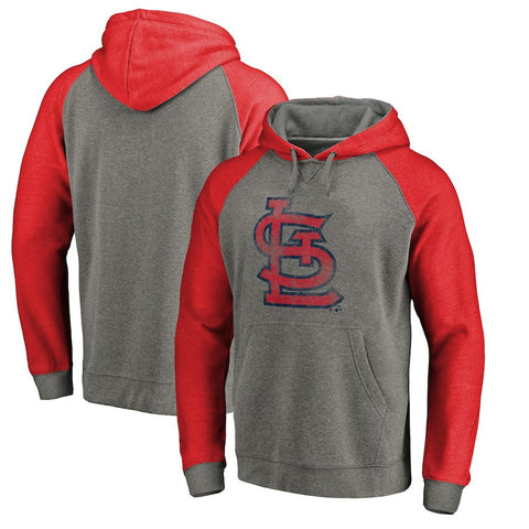 St. Louis Cardinals   Distressed Team Logo Tri-Blend Raglan Pullover Hoodie - Gray/Red