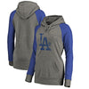 Los Angeles Dodgers   Women's Distressed Team Logo Tri-Blend Plus Size Raglan Pullover Hoodie - Gray/Royal