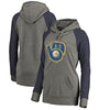 Milwaukee Brewers   Women's Distressed Team Logo Tri-Blend Plus Size Raglan Pullover Hoodie - Gray/Navy