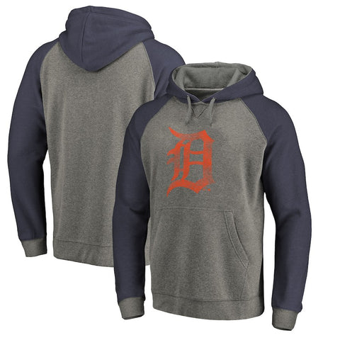 Detroit Tigers   Distressed Team Logo Tri-Blend Big & Tall Raglan Pullover Hoodie - Gray/Navy