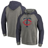 Minnesota Twins   Distressed Team Logo Tri-Blend Big & Tall Raglan Pullover Hoodie - Gray/Navy