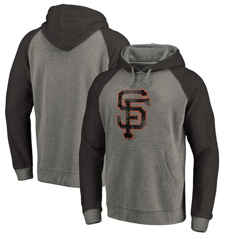 San Francisco Giants   Distressed Team Logo Tri-Blend Big & Tall Raglan Pullover Hoodie - Gray/Black