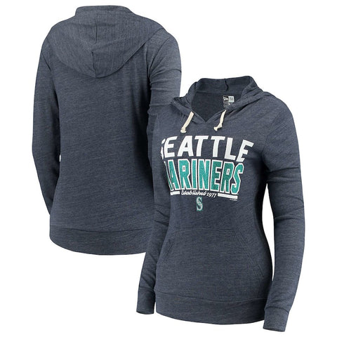 Seattle Mariners 5th & Ocean by New Era Women's Jersey Established Tri-Blend Pullover Hoodie - Navy