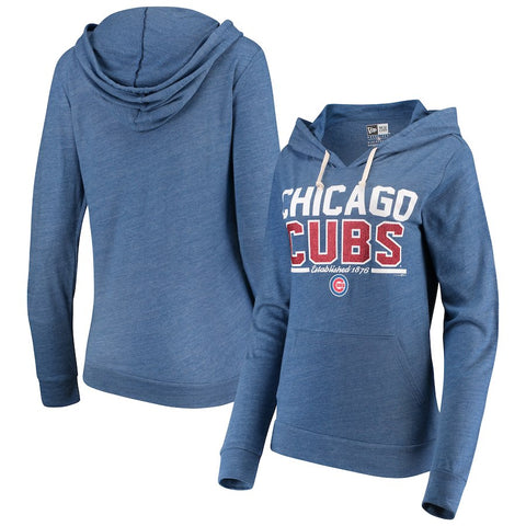 Chicago Cubs 5th & Ocean by New Era Women's Jersey Established Tri-Blend Pullover Hoodie - Royal