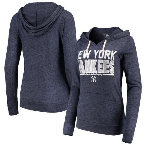 New York Yankees 5th & Ocean by New Era Women's Jersey Established Tri-Blend Pullover Hoodie - Navy