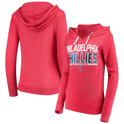 Philadelphia Phillies 5th & Ocean by New Era Women's Jersey Established Tri-Blend Pullover Hoodie - Red