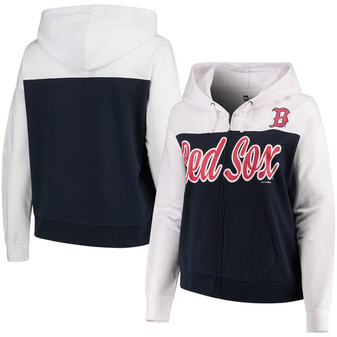 Boston Red Sox 5th & Ocean by New Era Women's Plus Size French Terry Color Block Full-Zip Hoodie