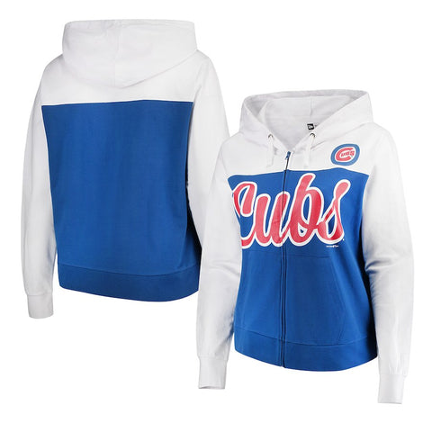 Chicago Cubs 5th & Ocean by New Era Women's Plus Size French Terry Color Block Full-Zip Hoodie