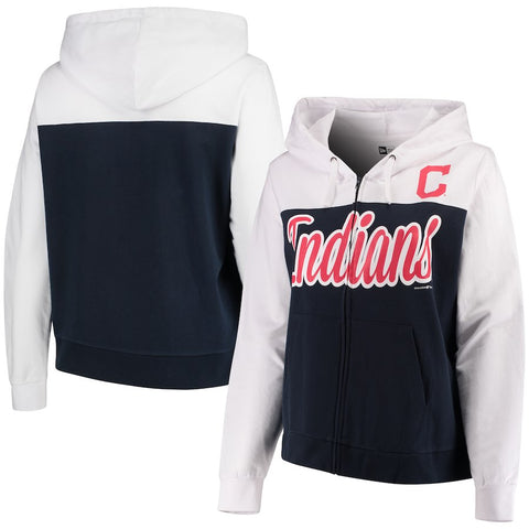 Cleveland Indians 5th & Ocean by New Era Women's Plus Size French Terry Color Block Full-Zip Hoodie