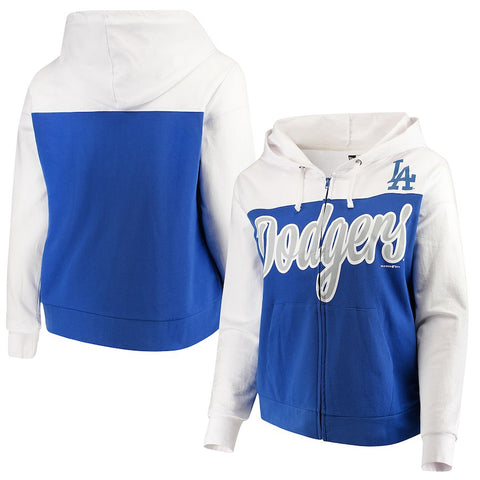 Los Angeles Dodgers 5th & Ocean by New Era Women's Plus Size French Terry Color Block Full-Zip Hoodie