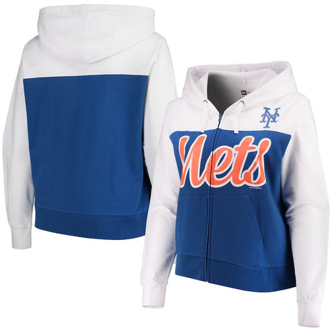 New York Mets 5th & Ocean by New Era Women's Plus Size French Terry Color Block Full-Zip Hoodie