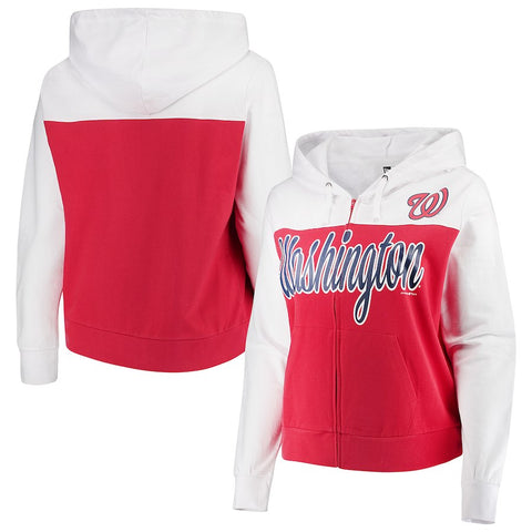 Washington Nationals 5th & Ocean by New Era Women's Plus Size French Terry Color Block Full-Zip Hoodie