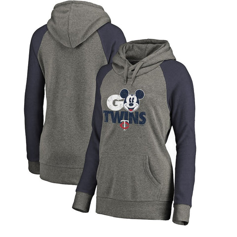 Minnesota Twins   Women's Disney Rally Cry Tri-Blend Raglan Pullover Hoodie - Ash