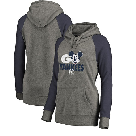 New York Yankees   Women's Disney Rally Cry Tri-Blend Raglan Pullover Hoodie - Ash