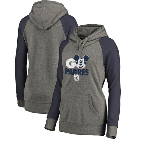 San Diego Padres   Women's Disney Rally Cry Tri-Blend Raglan Pullover Hoodie - Ash