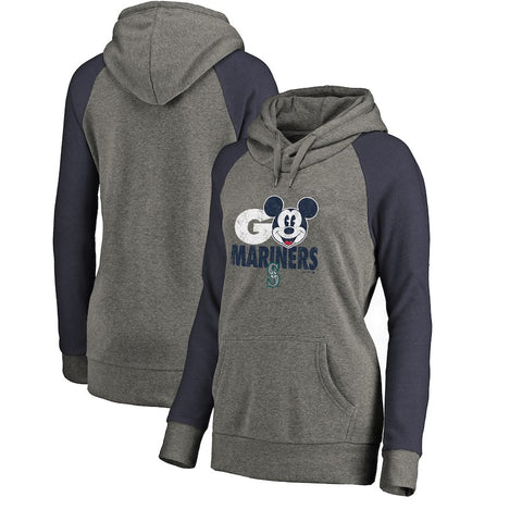 Seattle Mariners   Women's Disney Rally Cry Tri-Blend Raglan Pullover Hoodie - Ash