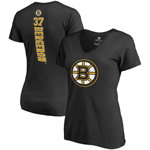 Patrice Bergeron Boston Bruins   Women's Plus Size Backer Name & Number V-Neck T-Shirt