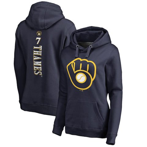 Eric Thames Milwaukee Brewers   Women's Backer Pullover Hoodie - Navy