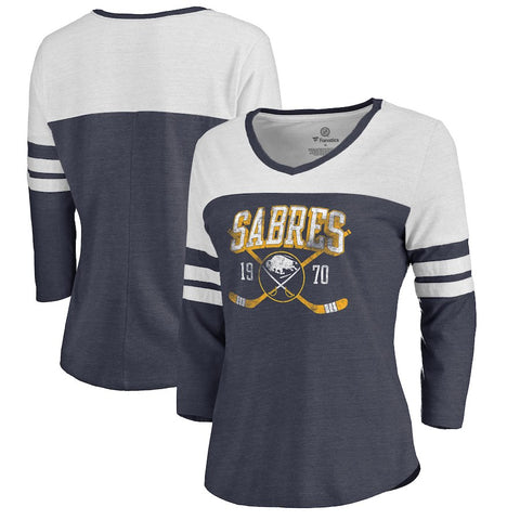 Buffalo Sabres   Women's Vintage Collection Line Shift Color Block Three-Quarter Sleeve Tri-Blend T-Shirt - Navy