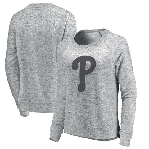Philadelphia Phillies Let Loose by RNL Women's Cozy Collection Plush Raglan Tri-Blend Sweatshirt - Ash