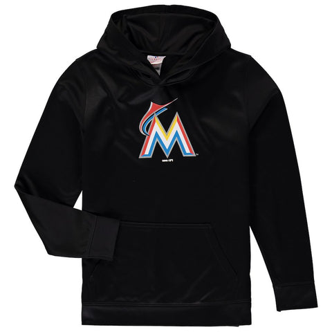 Miami Marlins Youth Team Logo Fleece Pullover Hoodie - Black