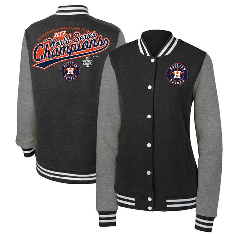 Houston Astros   Women's 2017 World Series Champions Clubhouse Full-Snap Varsity Jacket - Heather Charcoal