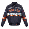 Houston Astros JH Design 2017 World Series Champions Lambskin Leather Full-Snap Jacket with Leather Logos - Navy