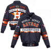 Houston Astros JH Design 2017 World Series Champions Lambskin Leather Full-Snap Jacket with Leather Logos - Navy