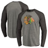 Chicago Blackhawks   Big & Tall Team Distressed Raglan Tri-Blend Long Sleeve T-Shirt - Heathered Gray