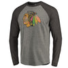 Chicago Blackhawks   Big & Tall Team Distressed Raglan Tri-Blend Long Sleeve T-Shirt - Heathered Gray