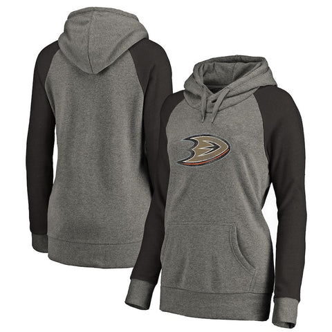Anaheim Ducks   Women's Plus Sizes Team Distressed Pullover Hoodie - Heathered Gray