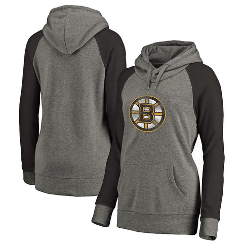 Boston Bruins   Women's Plus Sizes Team Distressed Pullover Hoodie - Heathered Gray