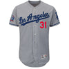Joc Pederson Los Angeles Dodgers Majestic 60th Anniversary Road On-Field Patch Flex Base Player Jersey