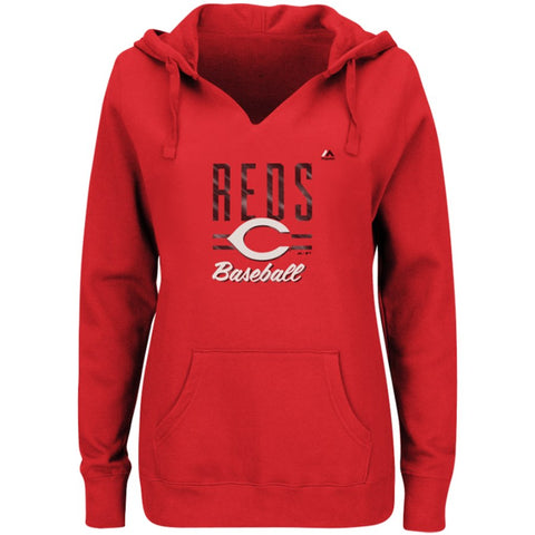 Cincinnati Reds Majestic Women's Prepare to Dazzle V-Notch Pullover Hoodie