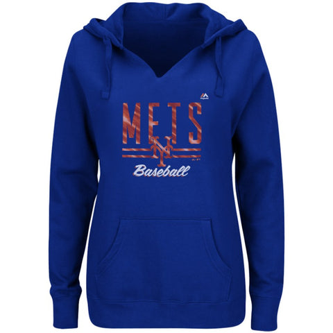 New York Mets Majestic Women's Prepare to Dazzle V-Notch Pullover Hoodie